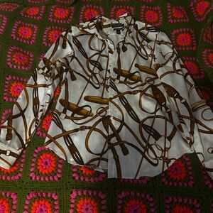Ralph Lauren Cream and Brown Equestrian Blouse